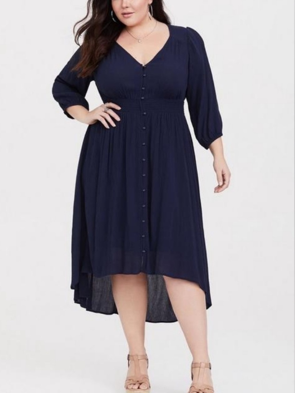 Torrid Navy Blue Gauze Smocked Midi Dress 3X